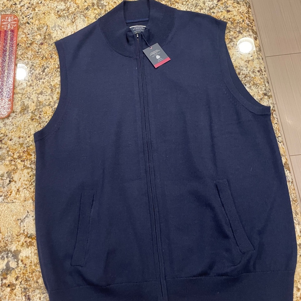 NWT Charles Tyrwhitt Merino Wool Zip Up Vest Navy XL